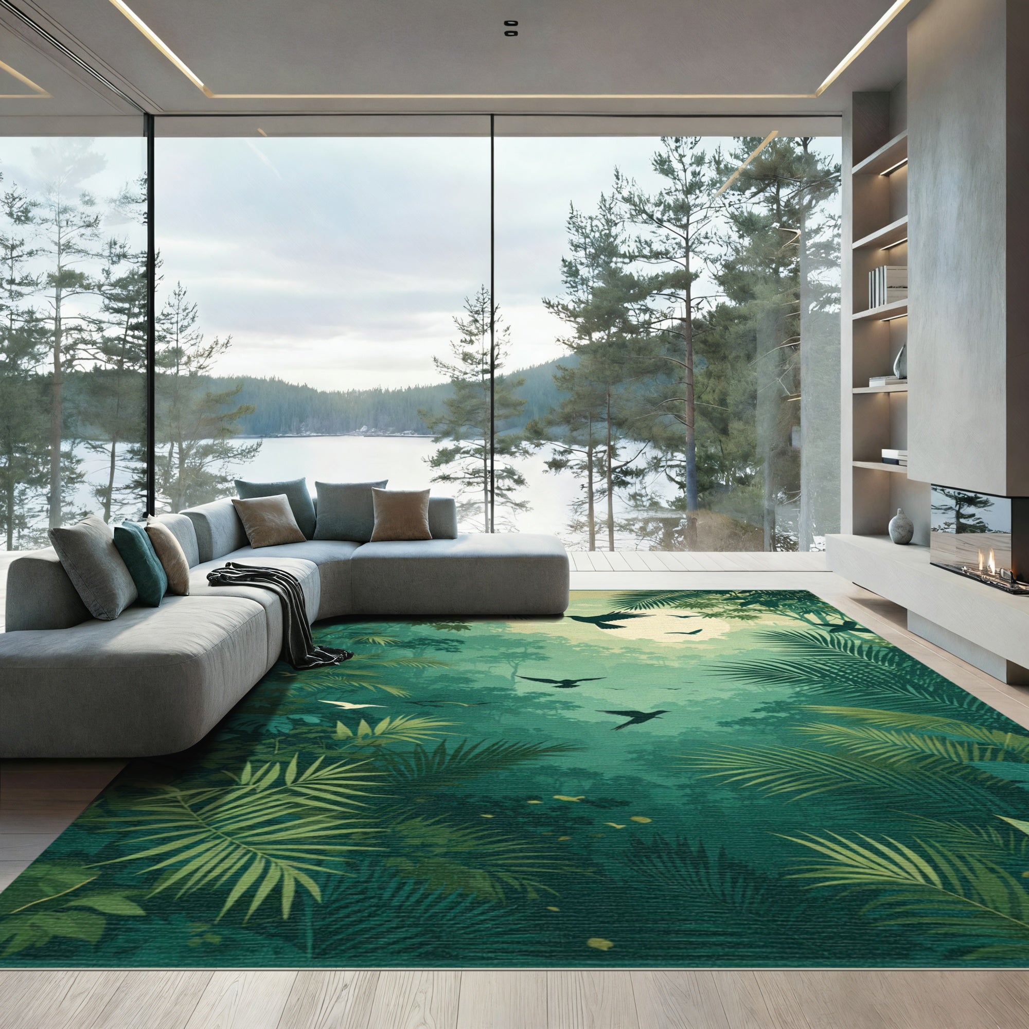 Emerald Jungle Birds Lush Canopy Rug