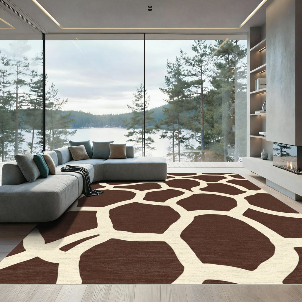 Brown Cream Giraffe Spots Texture Rug