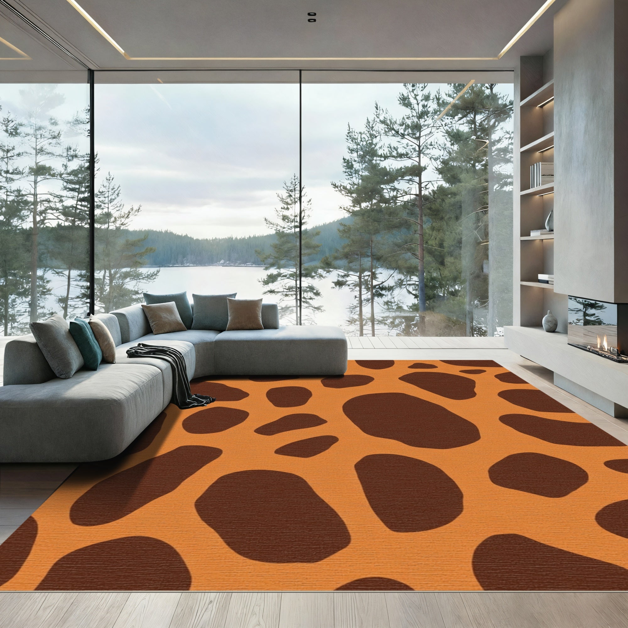 Ochre Brown Splotch Animal Print Rug
