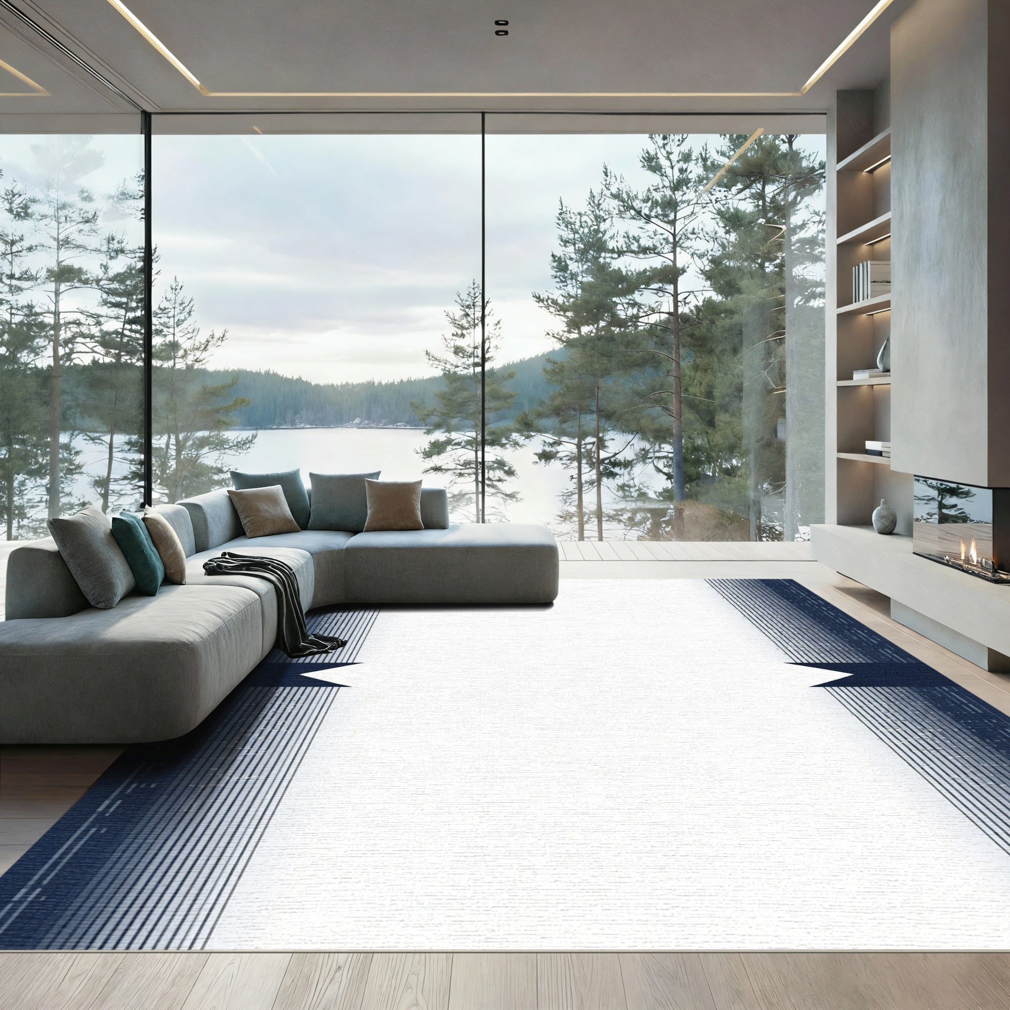 Deep Navy Vertical Stripe Ribbon Rug