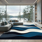 Abstract Indigo Wave Layers Rug
