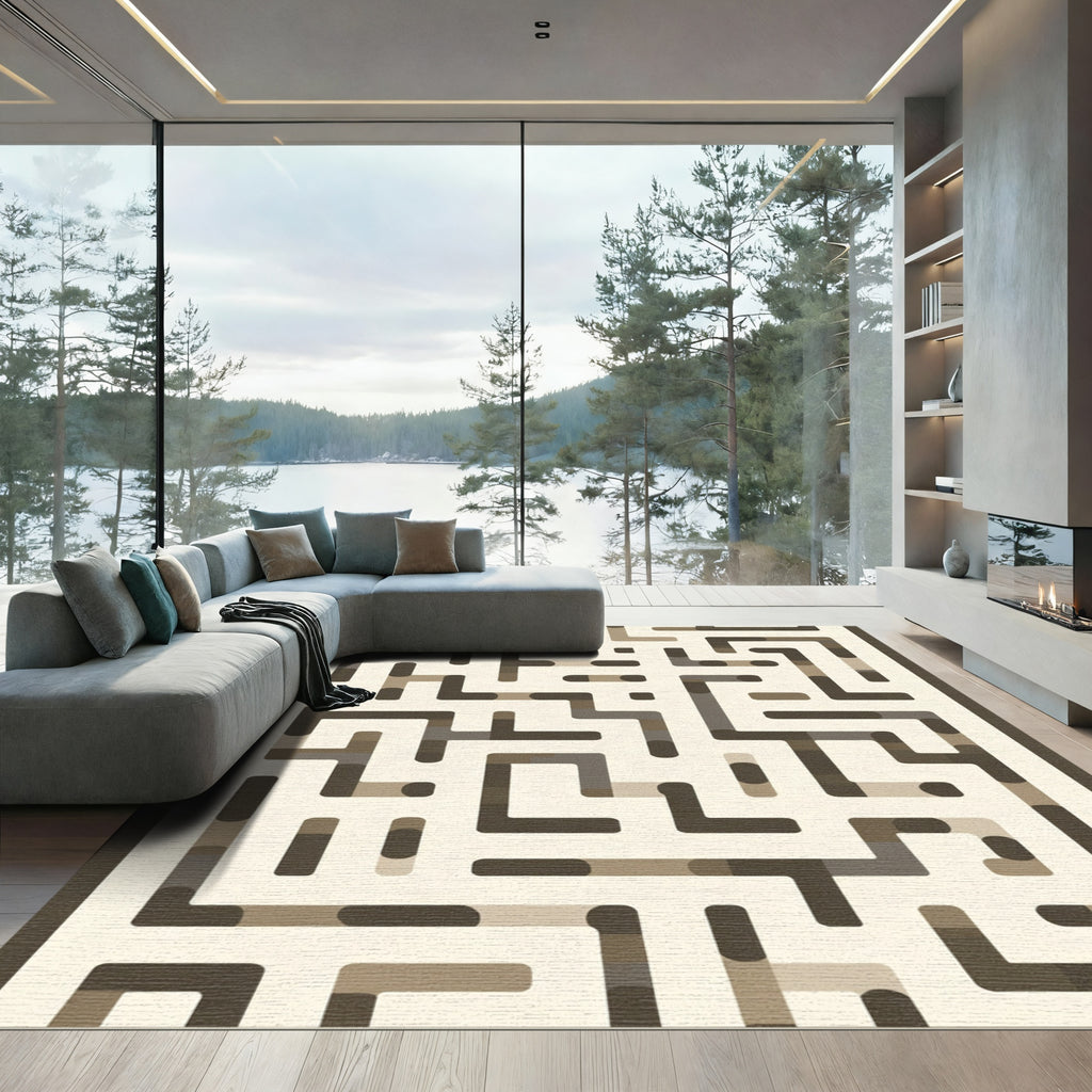 Earthy Tones Geometric Labyrinth Rug