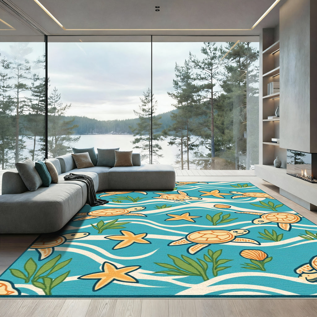 Oceanic Sea Turtles Nautical Whimsy Rug