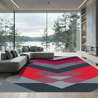 Bold Red Gray Chevron Geometric Rug