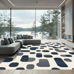 Abstract Navy Gray Rounded Shapes Rug