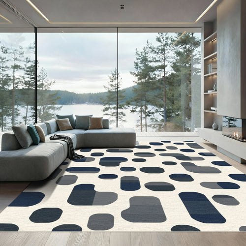 Abstract Navy Gray Rounded Shapes Rug