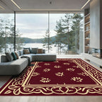 Deep Red Cream Border Floral Accent Rug