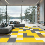 Yellow Gray Abstract Block Rug