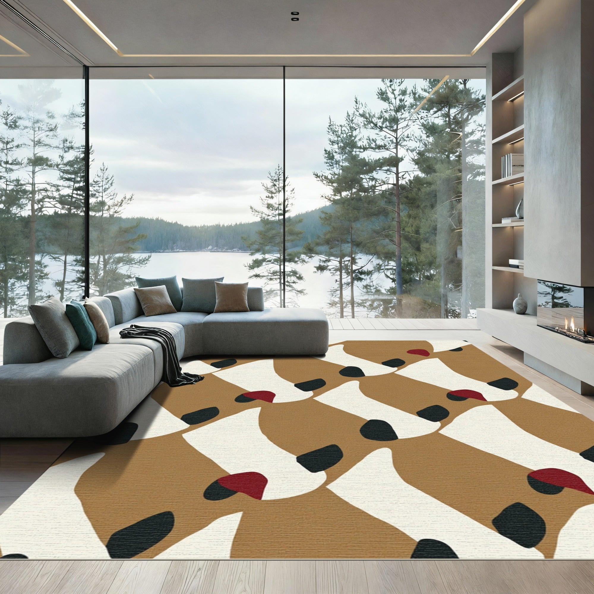 Brown Cream Red Black Organic Forms Rug