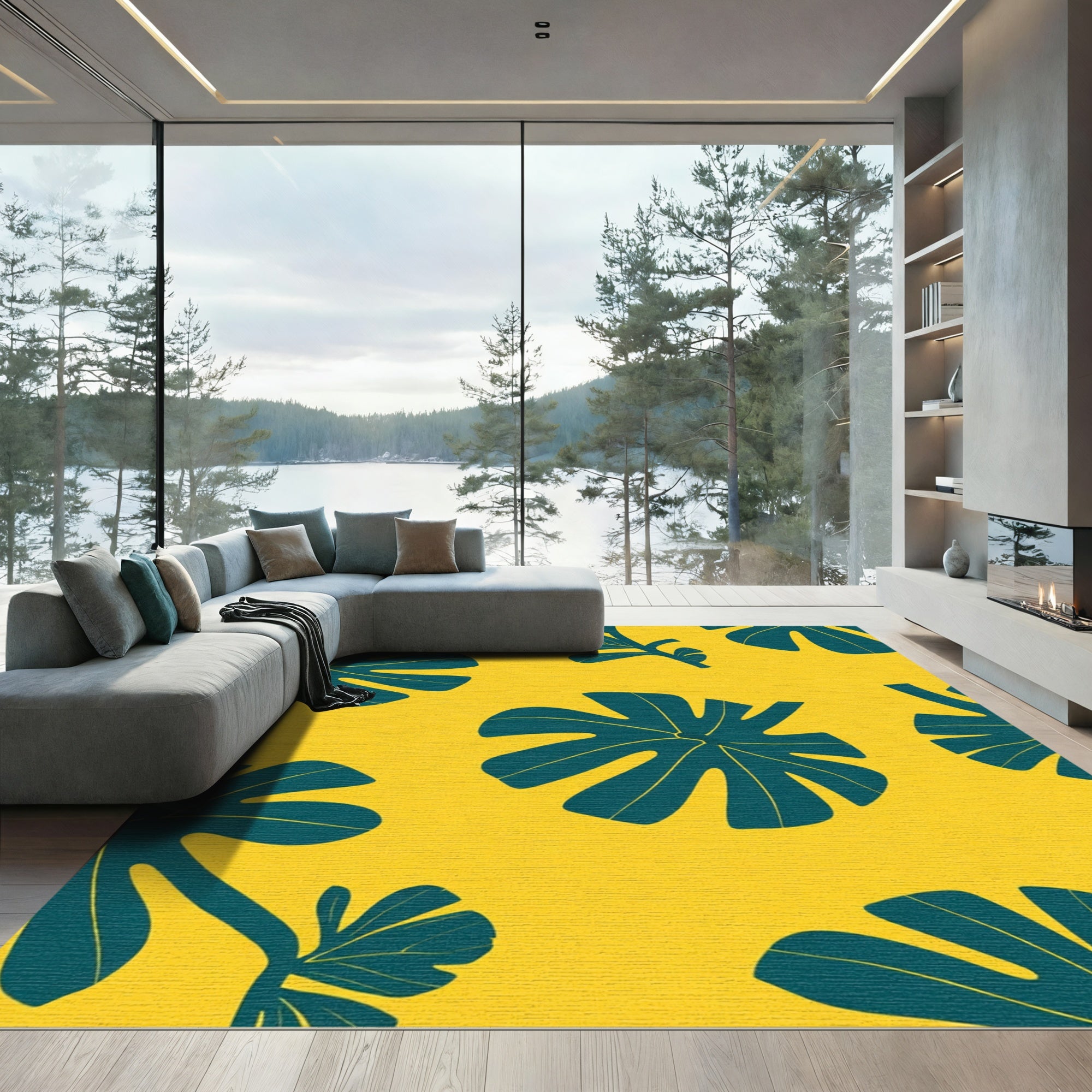 Teal Tropical Leaf Scatter Rug
