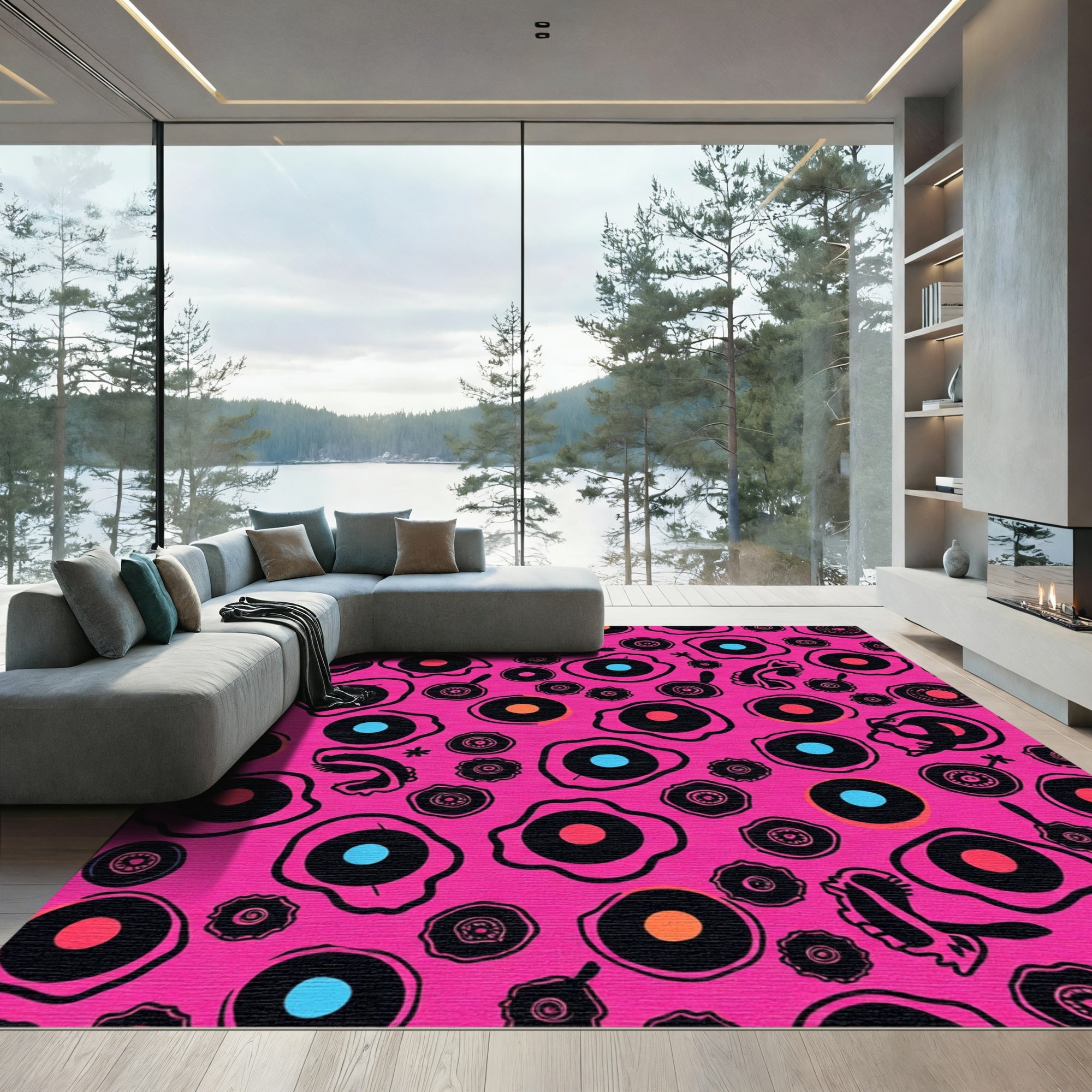 Hot Pink Abstract Organic Circles Rug