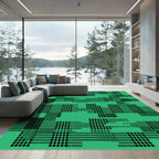Green Black Dot Grid Abstract Rug