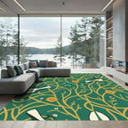 Emerald Green Bird Branch Foliage Rug