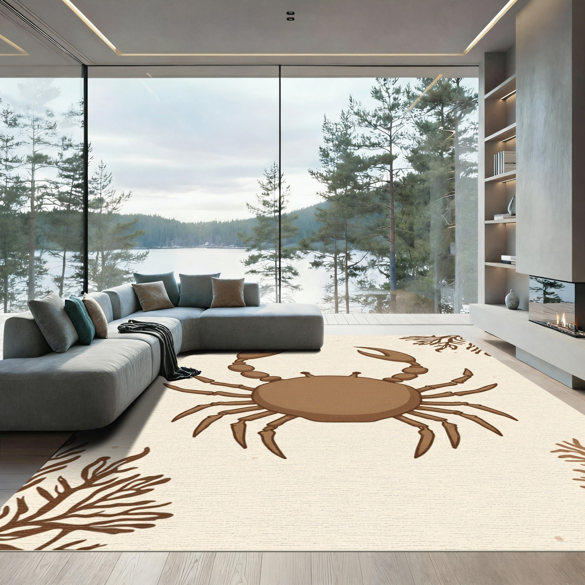 Brown Crab and Coral Border Rug