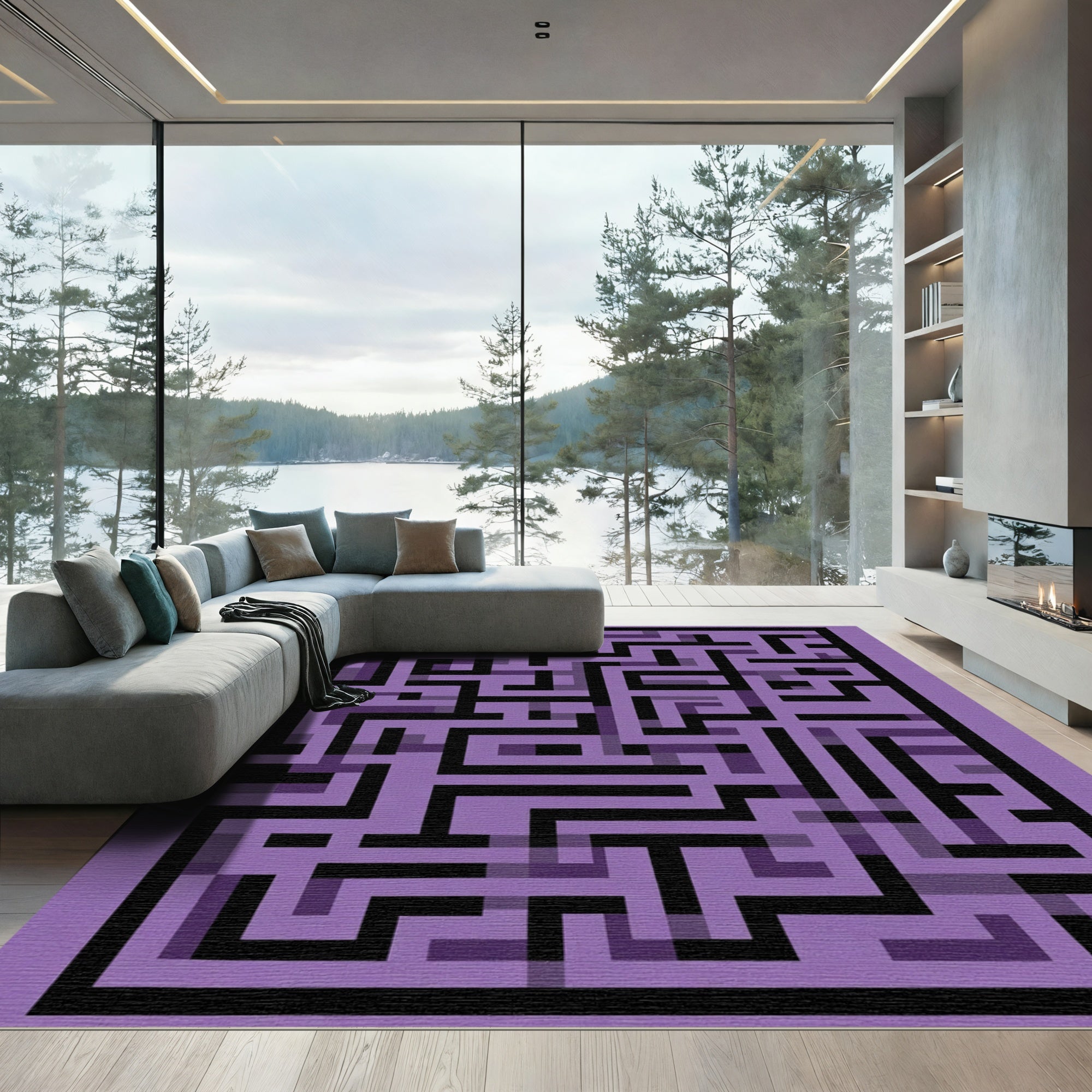 Purple Abstract Maze Geometric Rug