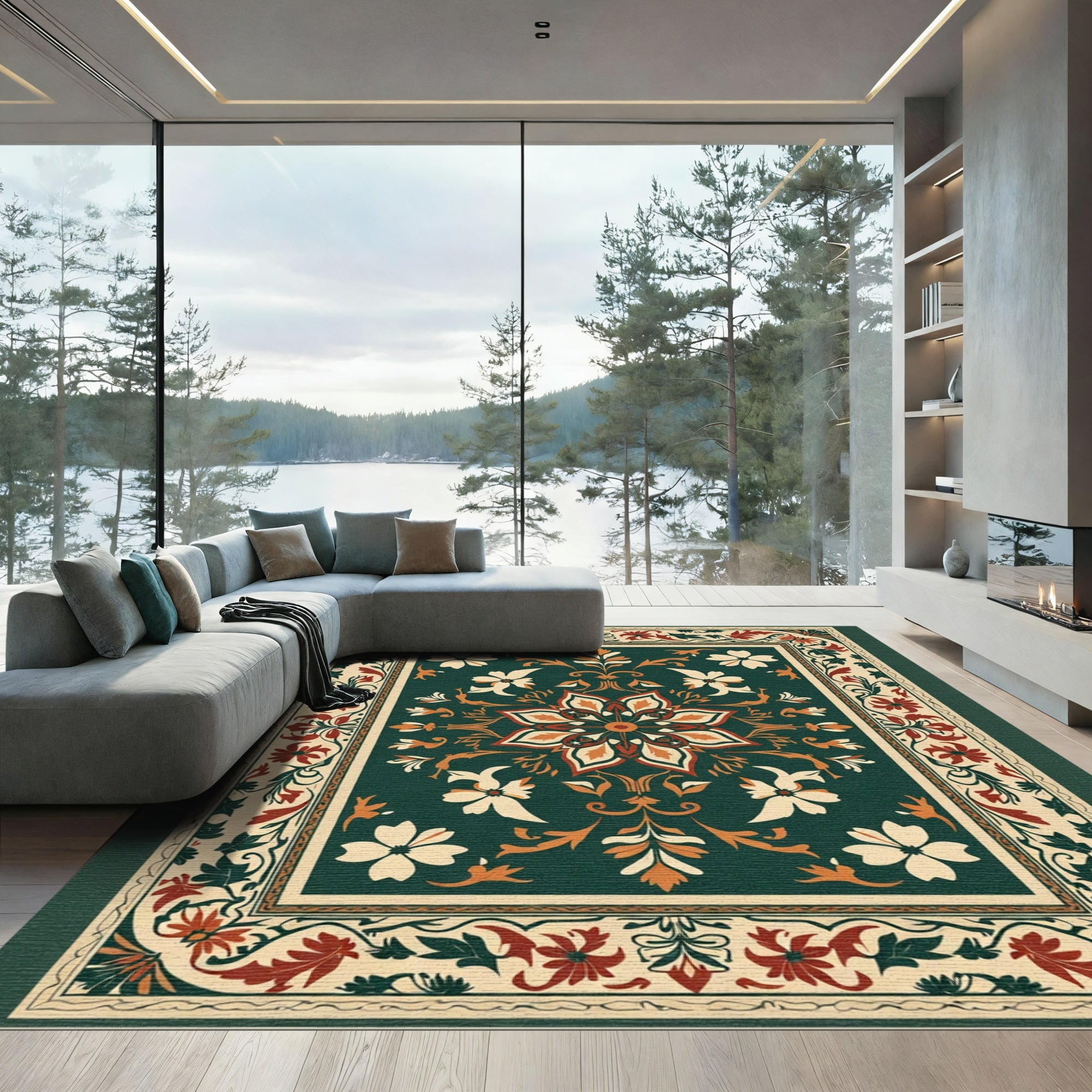 Traditional Red Floral Medallion Rug