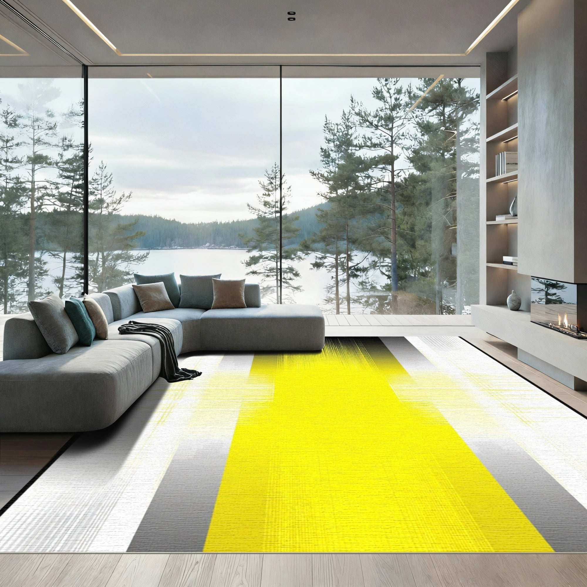 Bright Yellow Vertical Rays Rug
