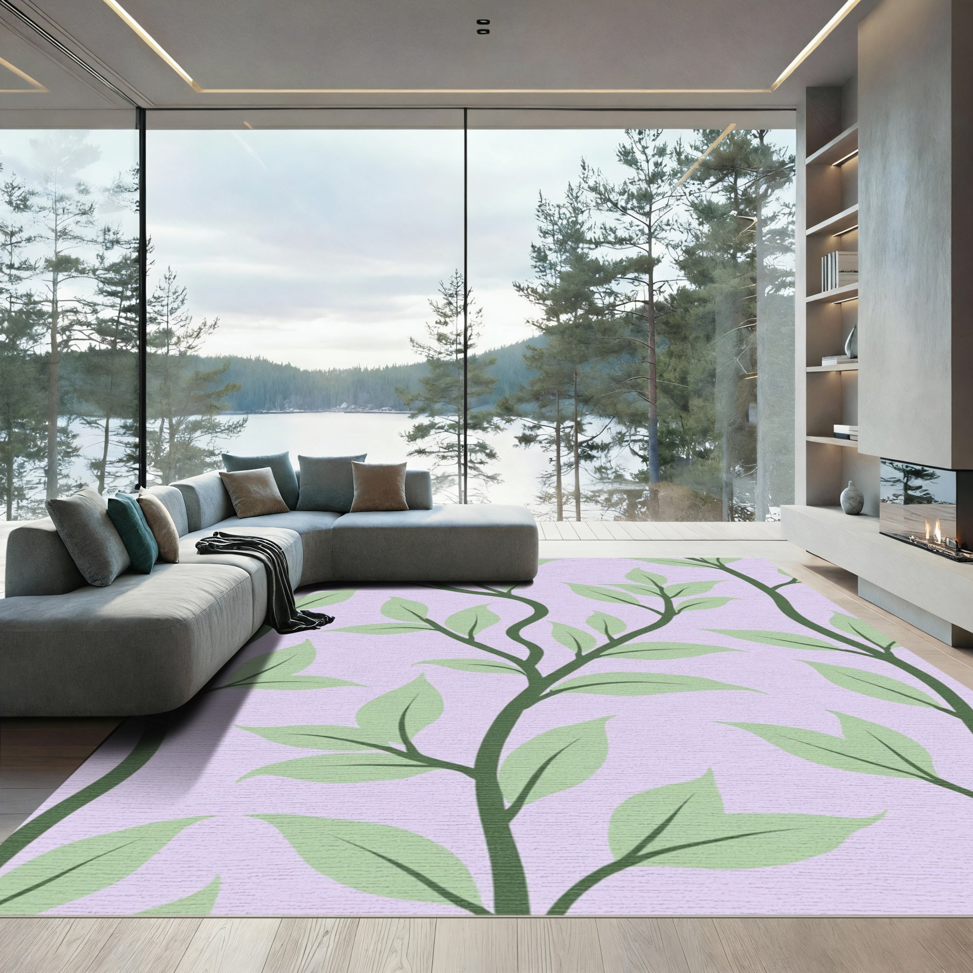 Whispering Green Vine Lavender Field Rug