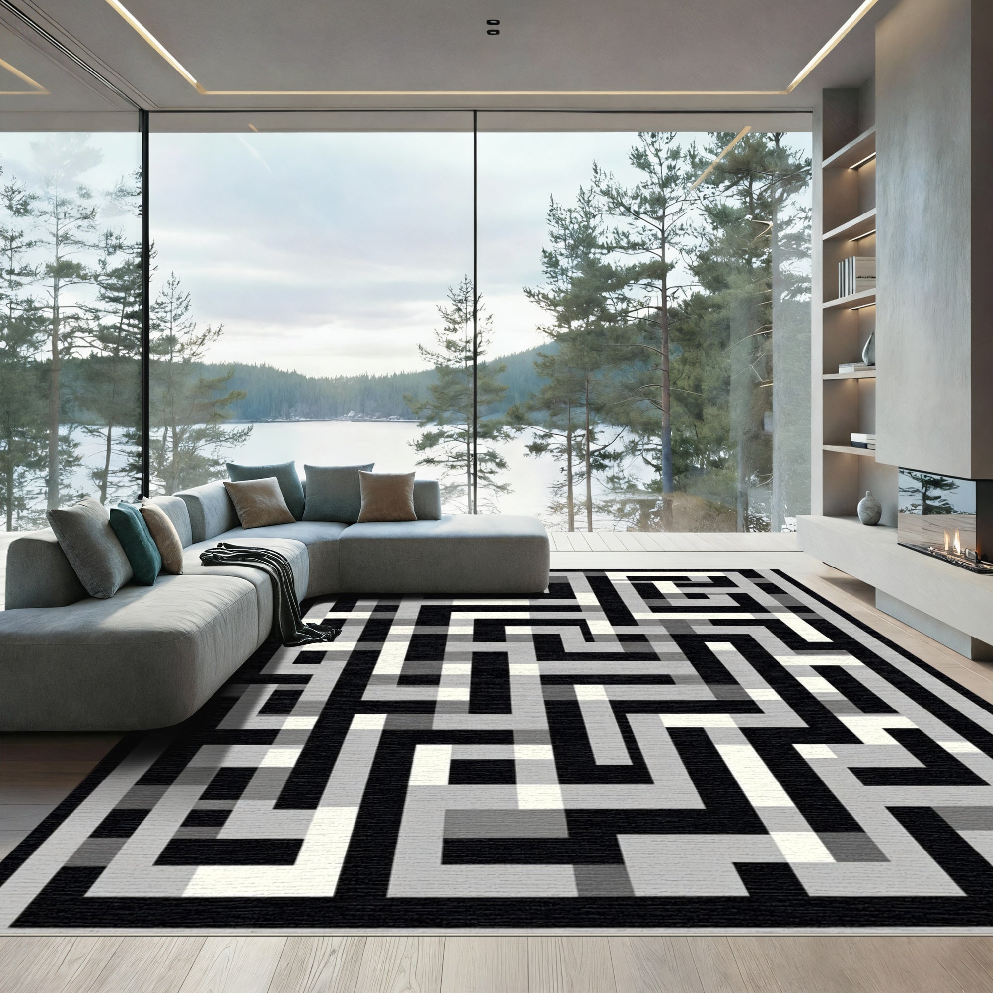 Monochromatic Geometric Maze Rug