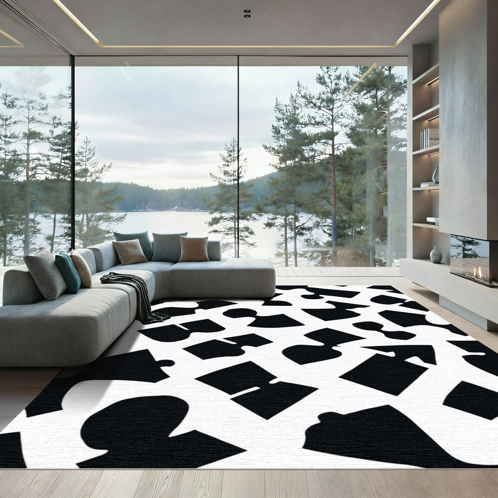 Black And White Jigsaw Puzzle Shapes Rug