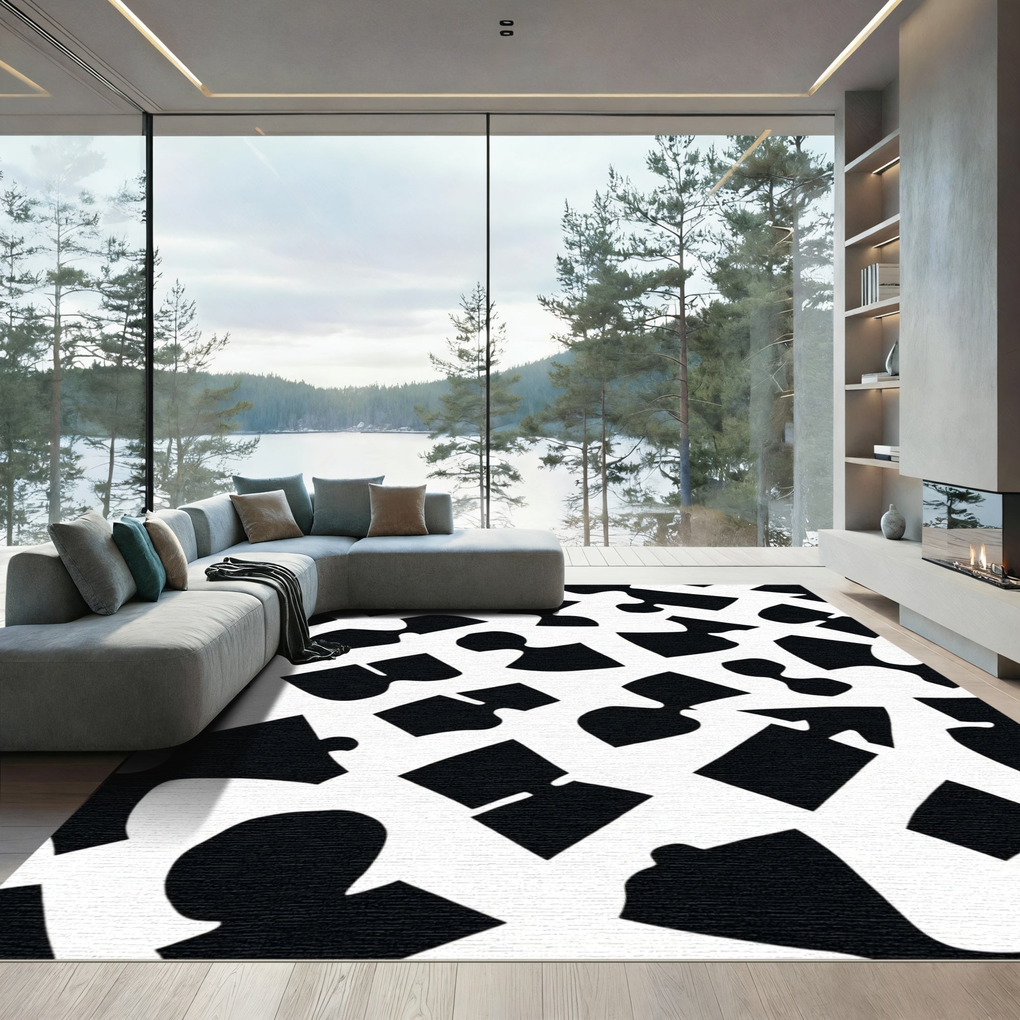 Black And White Jigsaw Puzzle Shapes Rug
