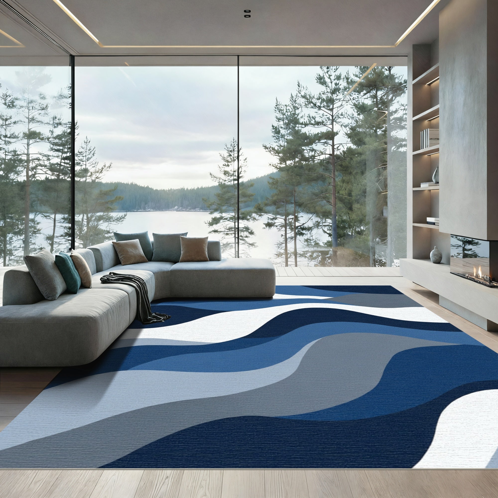 Deep Blue Wave Landscape Rug
