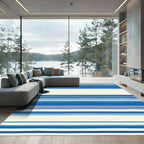 Vibrant Blue Cream Horizontal Stripe Rug