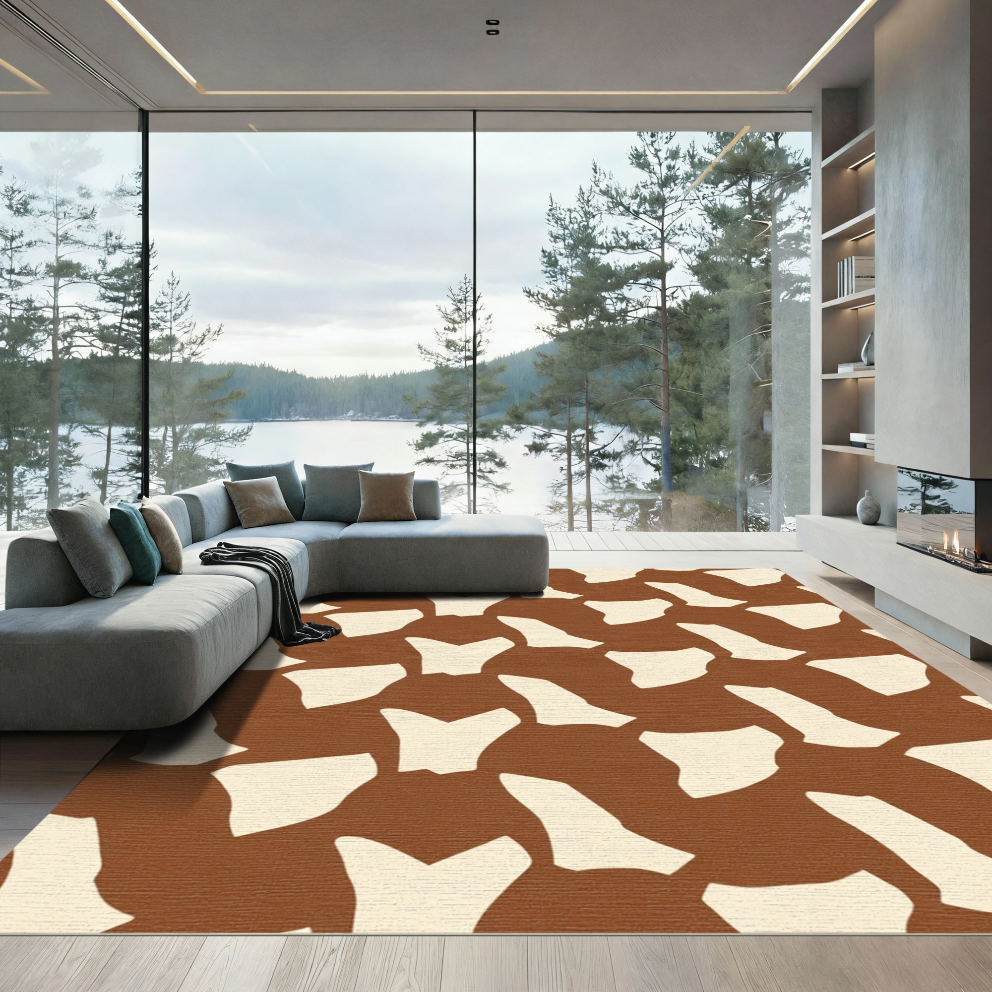 Brown Cream Irregular Spots Rug