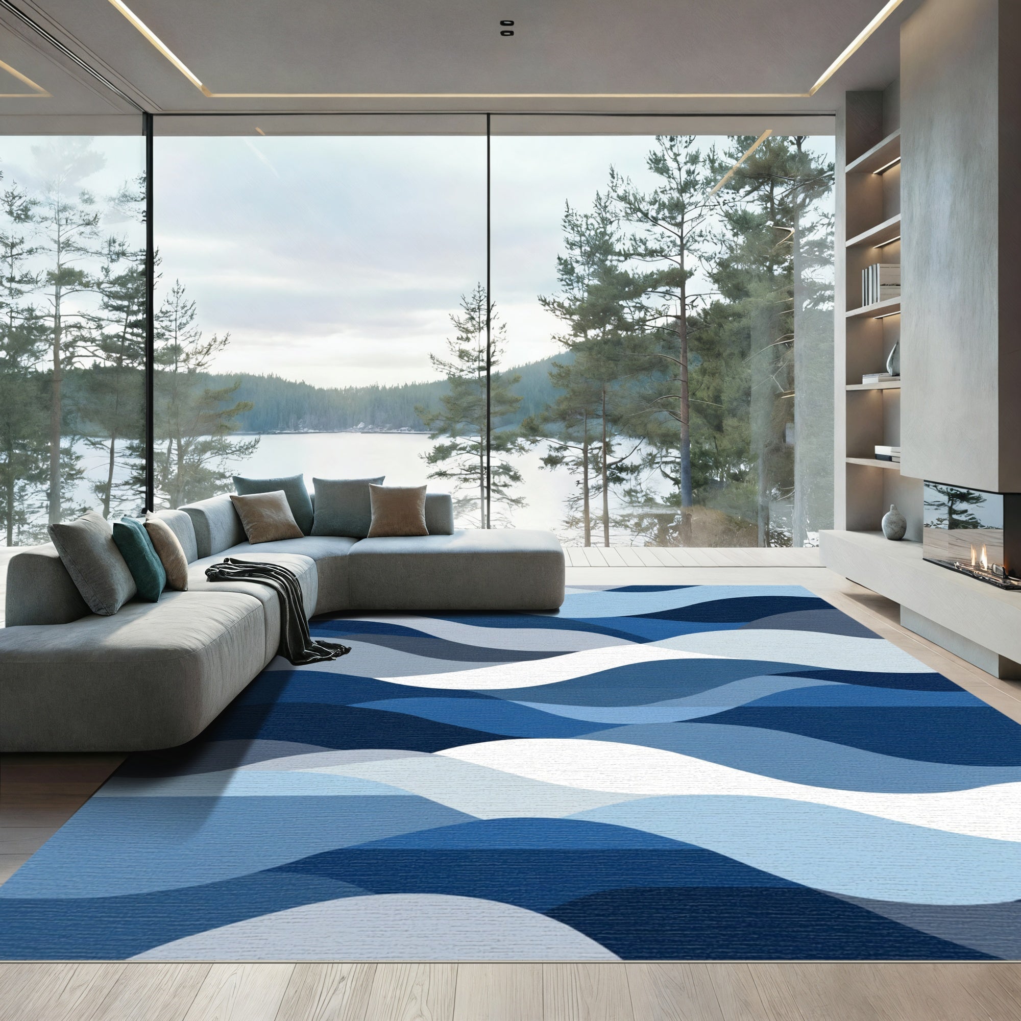 Shades Blue Wavy Abstract Rug