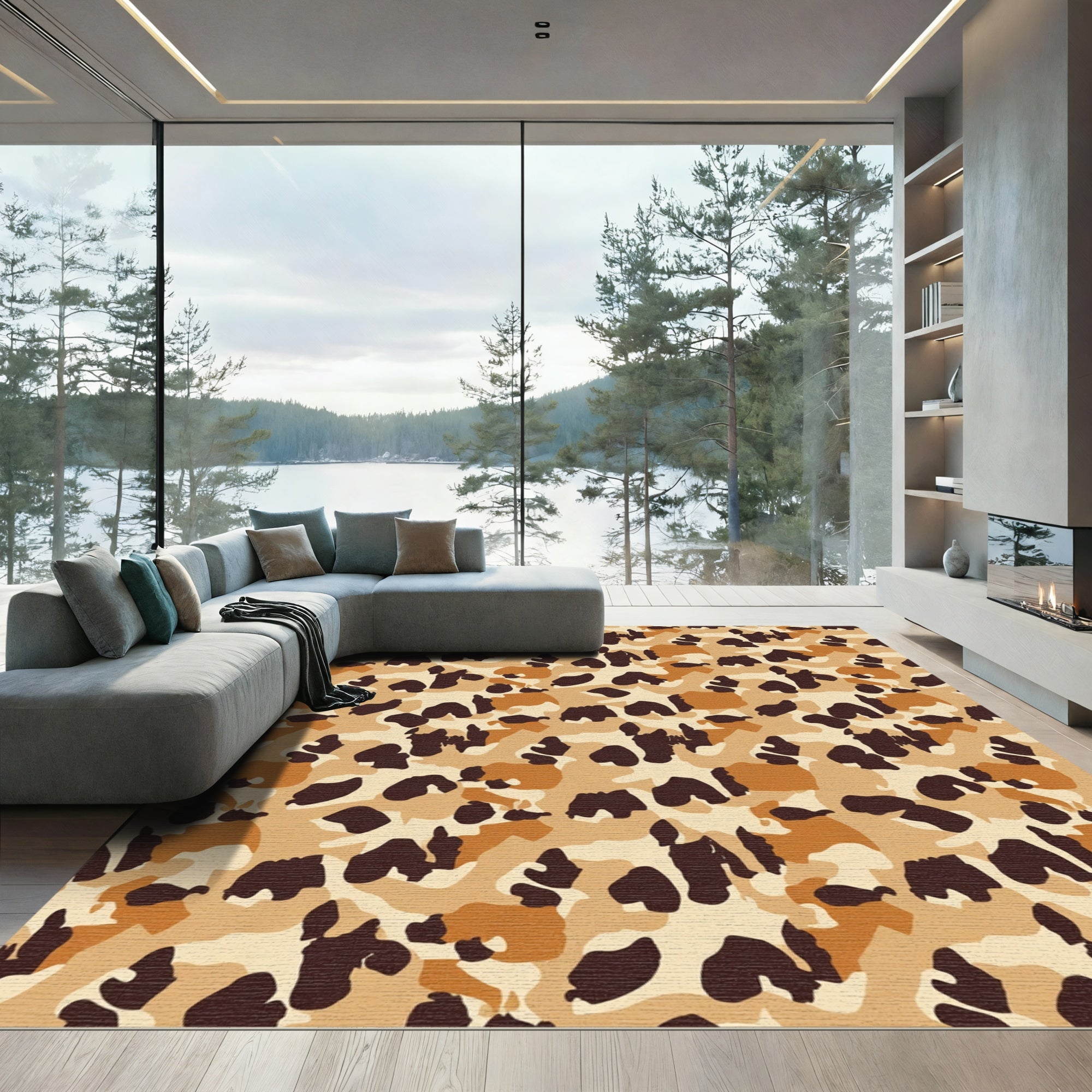 Sandy Brown Camo Spots Rug