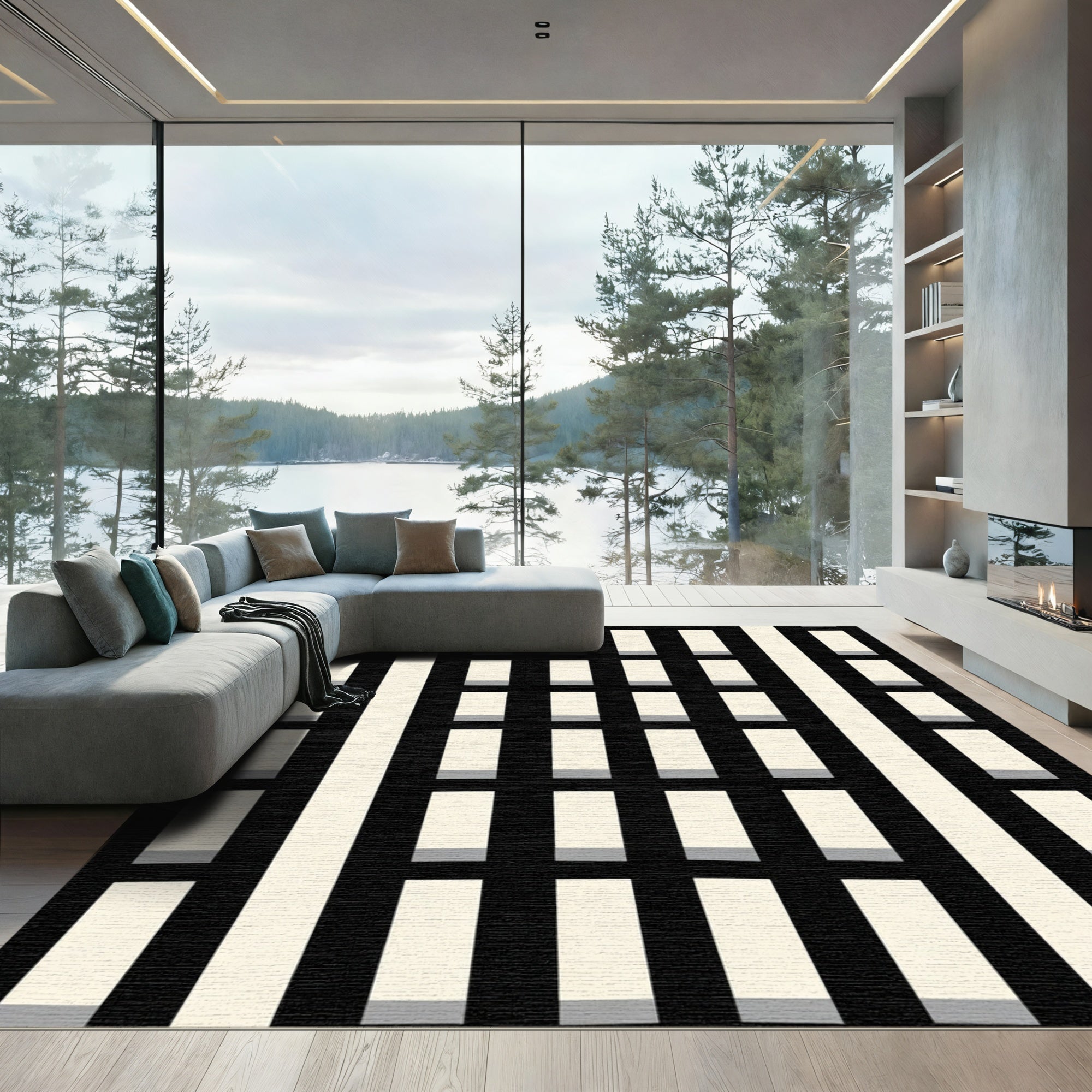 Monochromatic Stripe Grid Rug