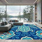 Coastal Turtle Wave Medallion Blue Rug