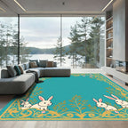 Golden Floral Border With White Bunnies Rug
