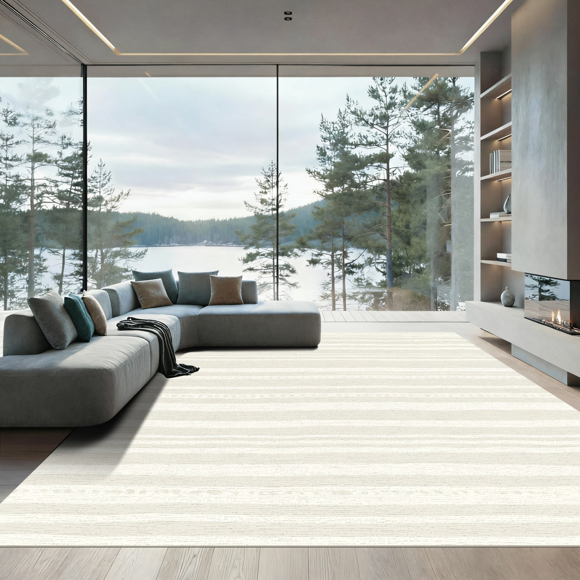 Neutral Boho Stripe Line Art Rug