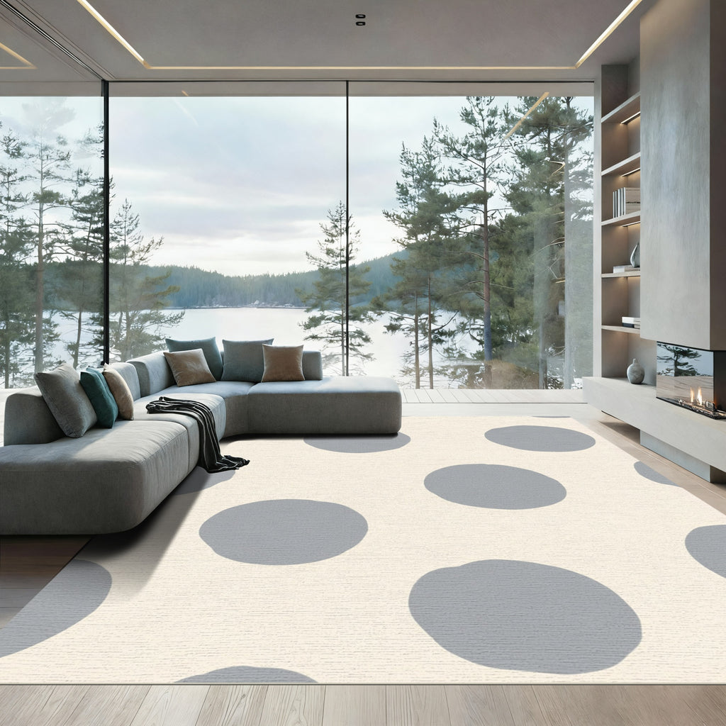 Cream Gray Polka Dot Burst Rug