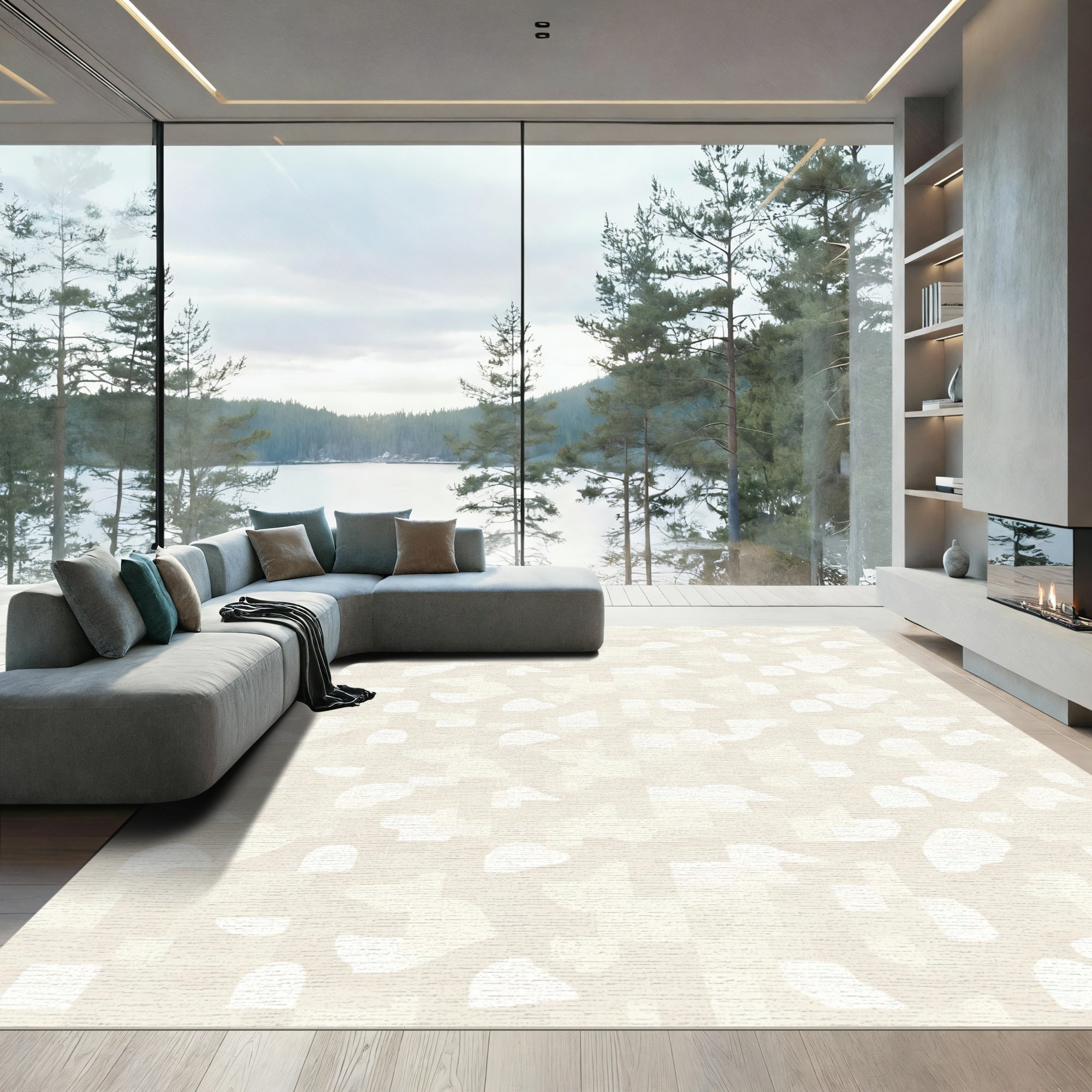 Cream Abstract Organic Shapes Rug