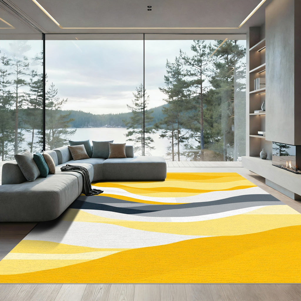 Golden Horizon Abstract Waves Rug