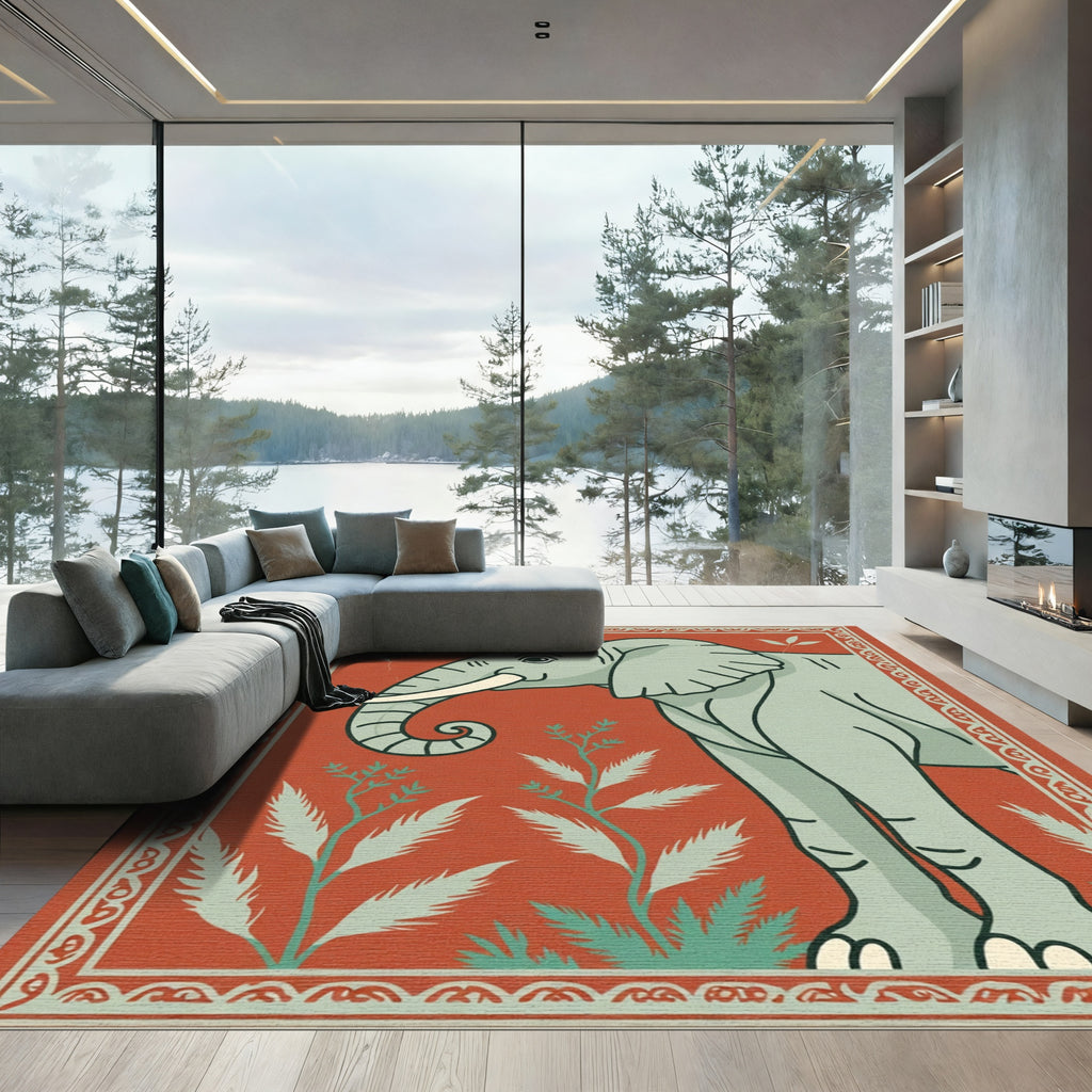 Rustic Red Elephant Flora Border Rug