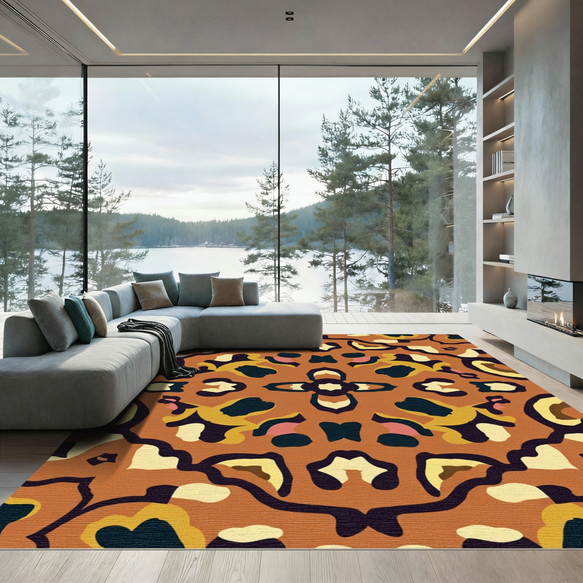 Bold Terra Cotta Abstract Floral Rug