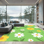 Whimsical White Yellow Floral Meadow Rug