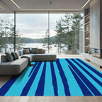 Deep Blue Aqua Vertical Stripes Rug