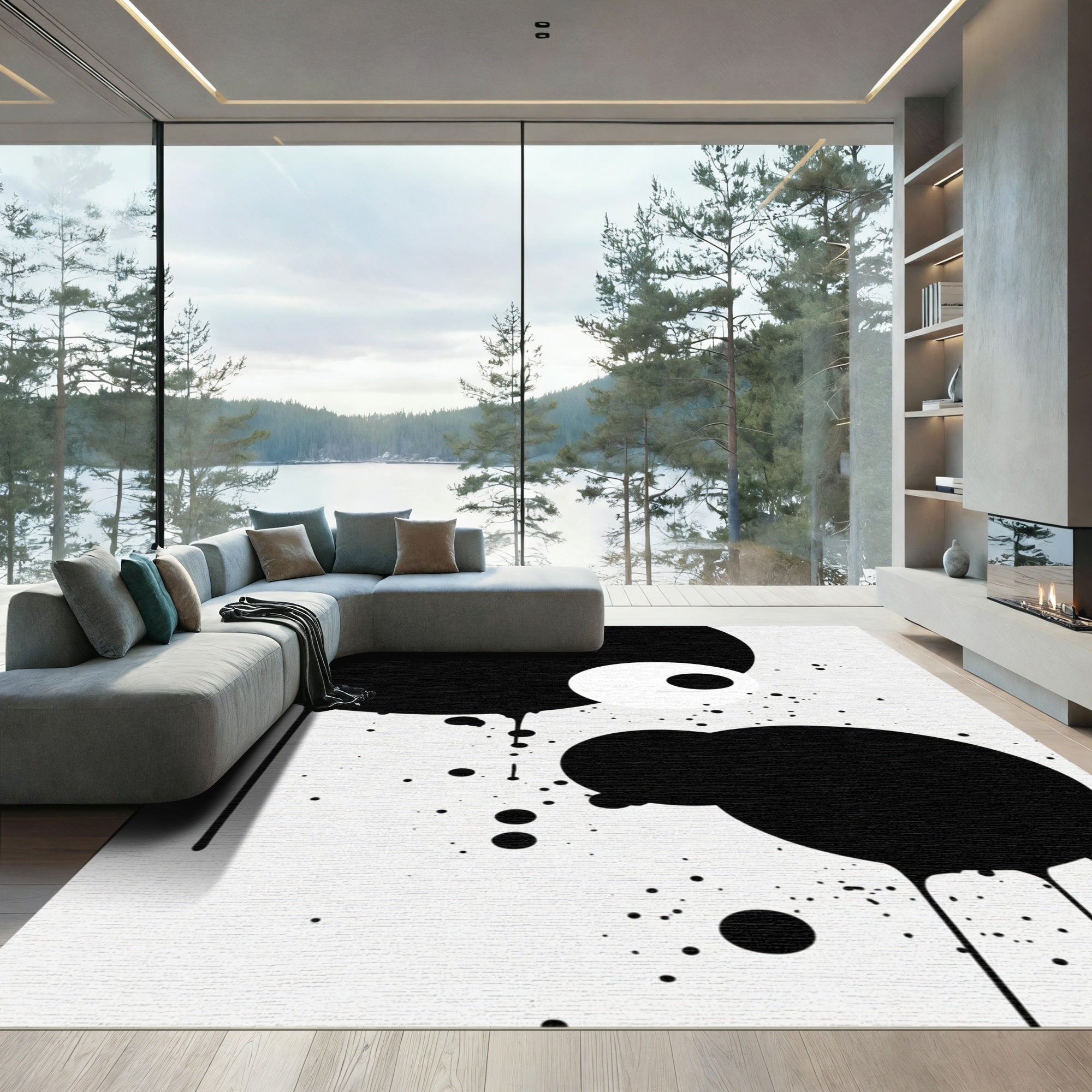 Monochromatic Abstract Drips Circles Rug