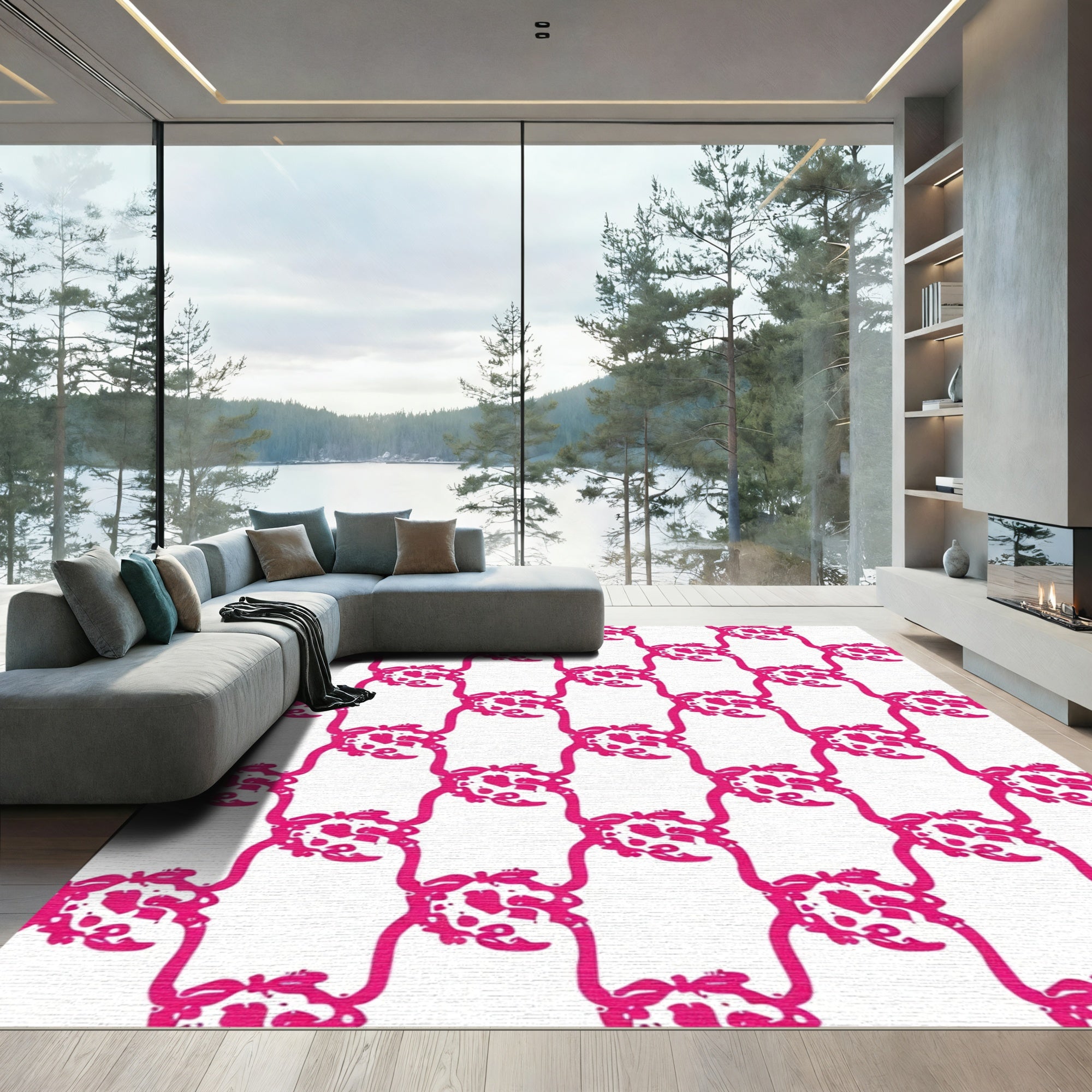 Hot Pink Vine Scroll Swirl Rug