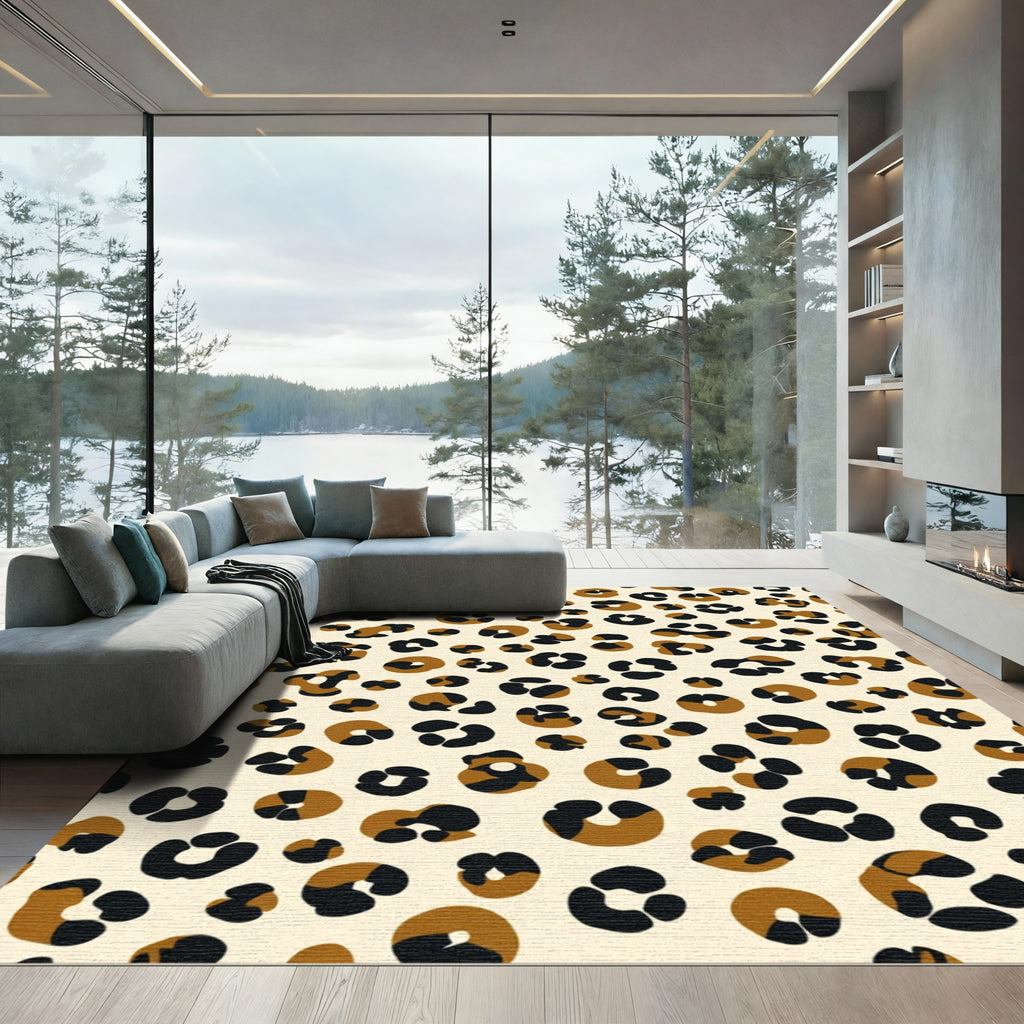 Cheetah Spot Texture Black Brown Cream Rug