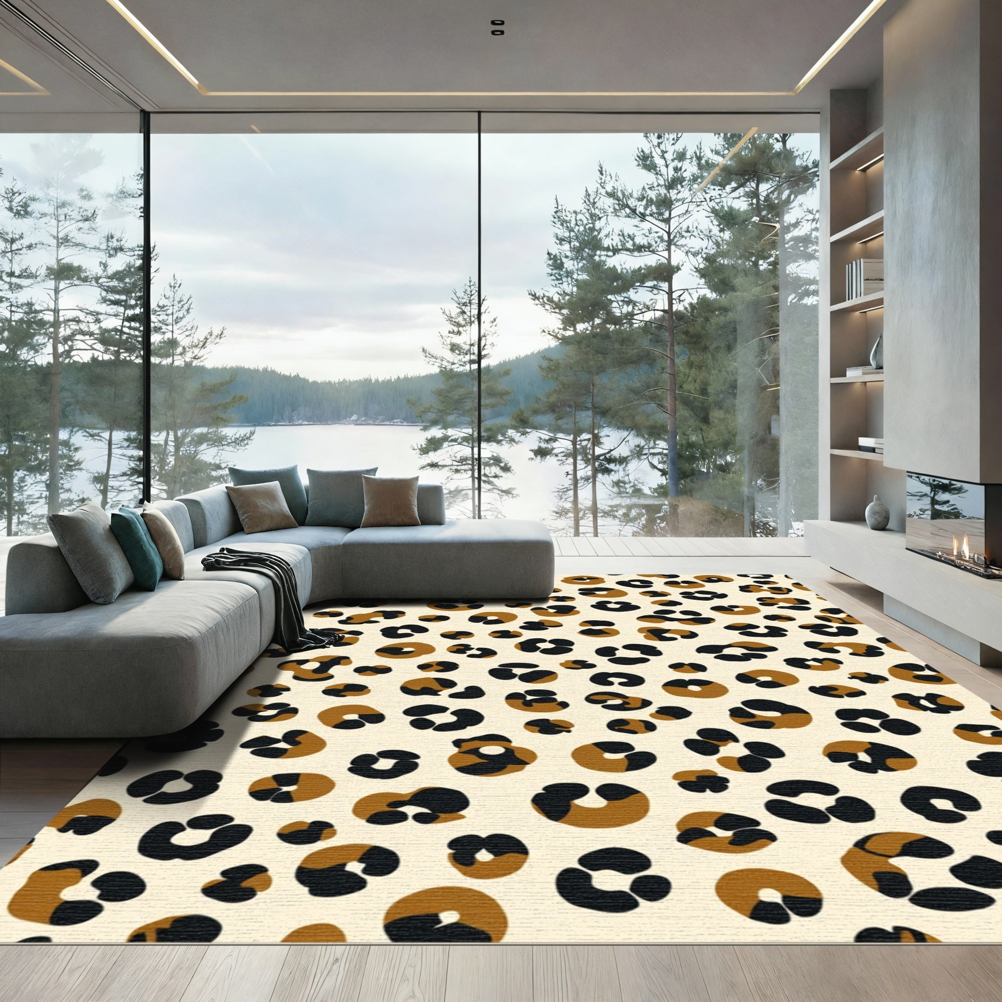 Cheetah Spot Texture Black Brown Cream Rug