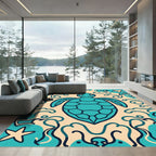 Teal Turtle Ocean Swirls Rug