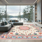 Pink Ochre Blooming Garden Frame Rug