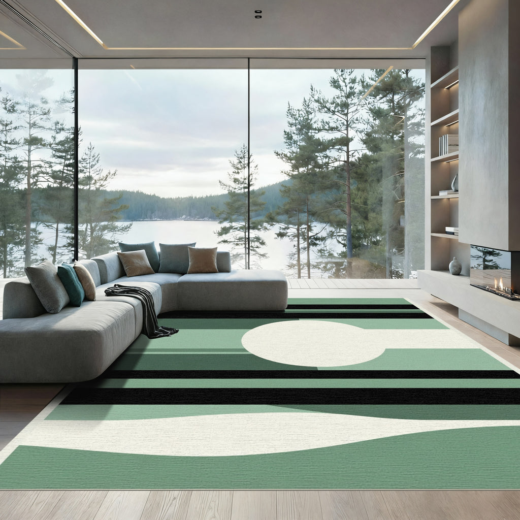 Modern Green Abstract Horizontal Band Rug