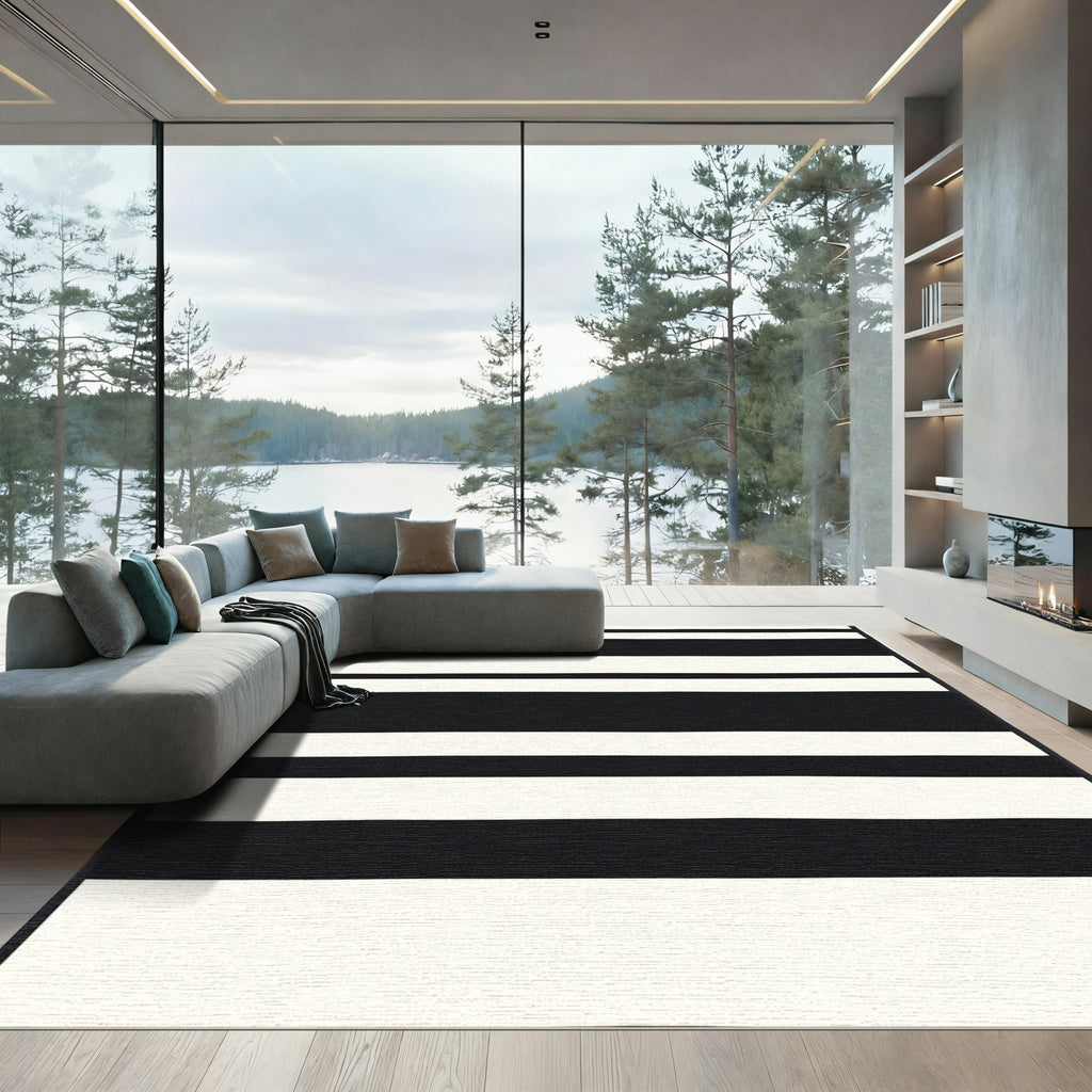 Bold Black and White Striped Rug