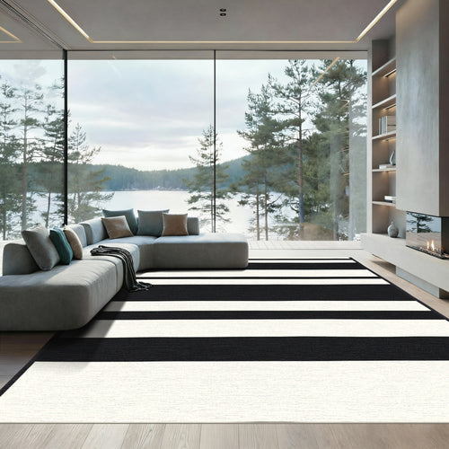 Bold Black and White Striped Rug